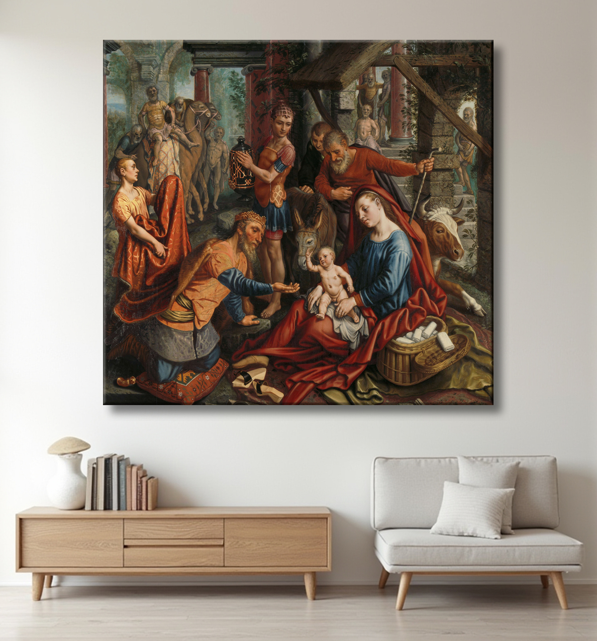 Reproduction L'Adoration des Mages de Pieter Aertsen avec decor