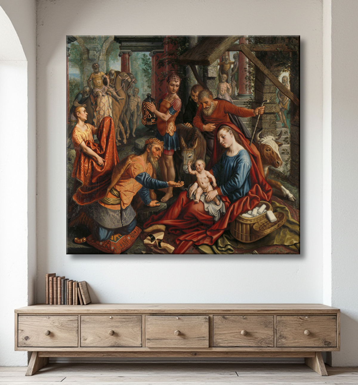 Reproduction L'Adoration des Mages de Pieter Aertsen avec decor