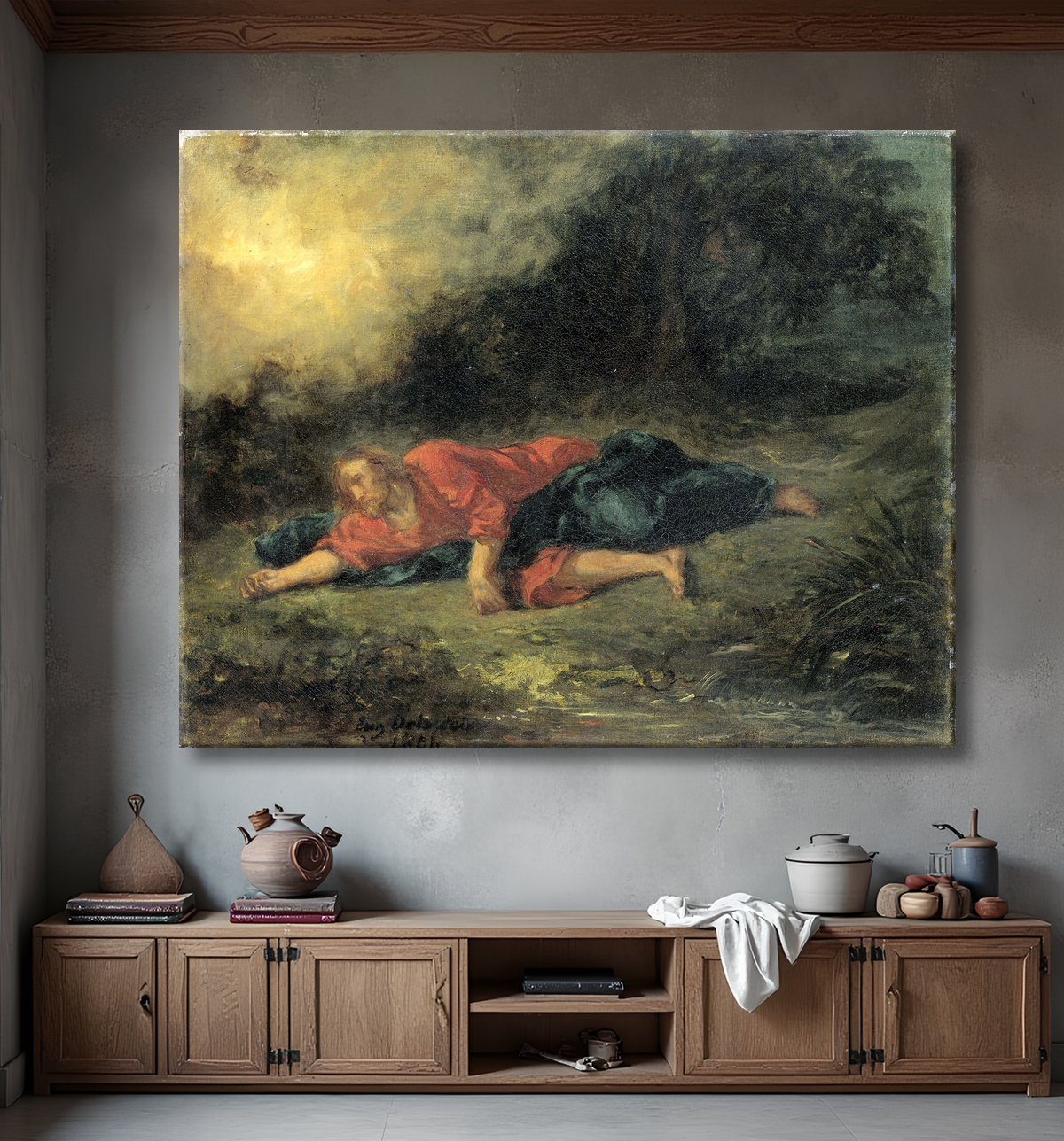 Reproduction L'agonie au jardin de Eugène Delacroix avec decor