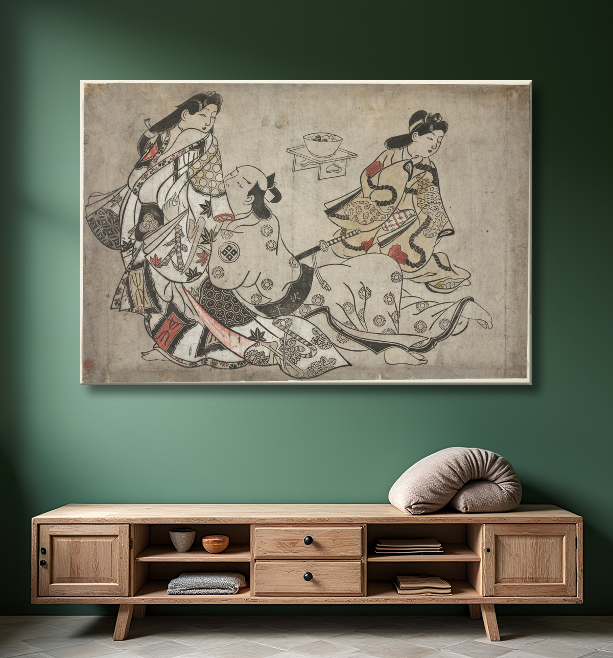 Reproduction L'amant insistant, d'une série sans titre d'estampes érotiques de Sugimura Jihei avec decor