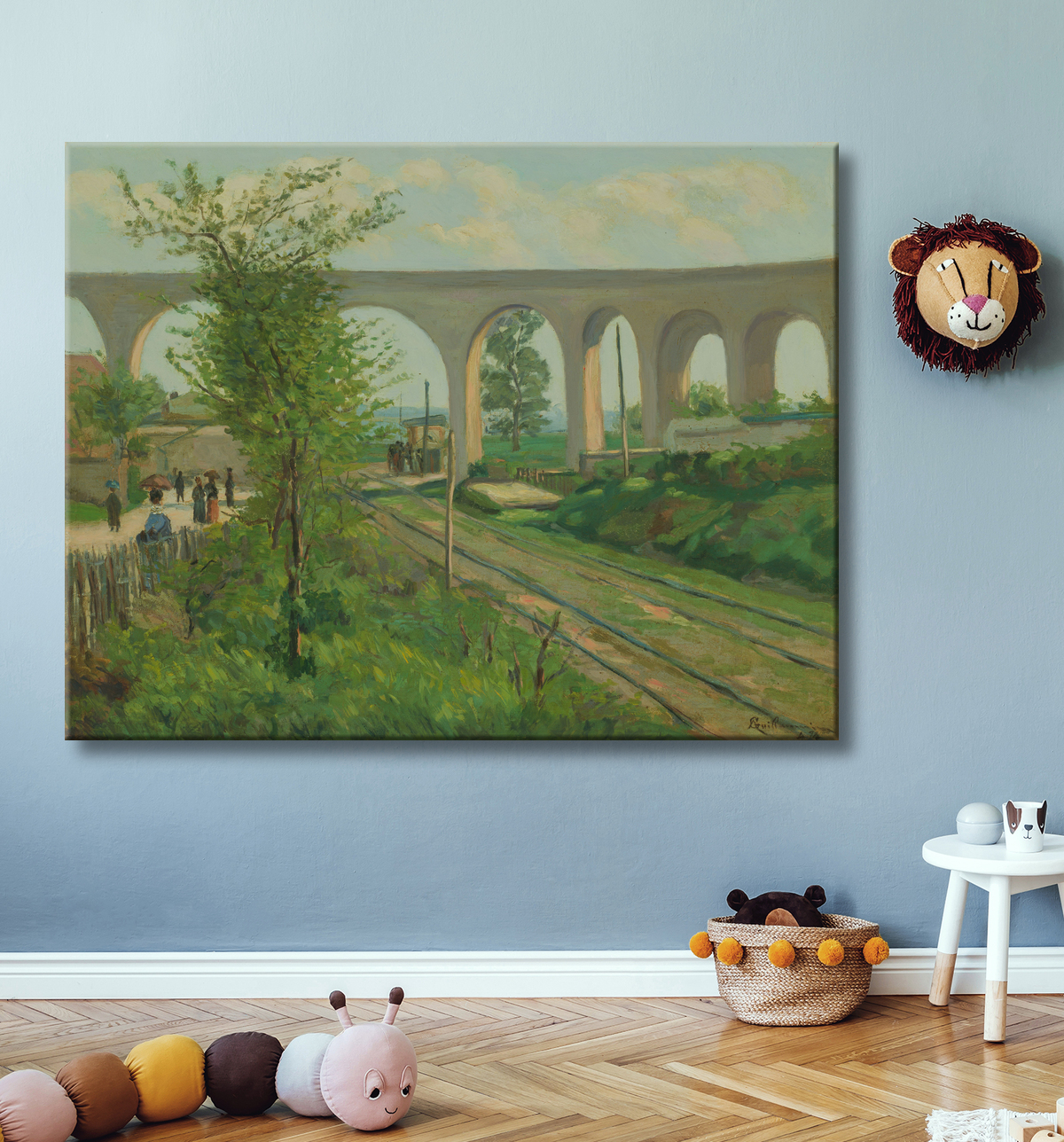 Reproduction L'aqueduc d'Arcueil au passage à niveau de Sceaux de Jean Baptiste Armand Guillaumin avec decor