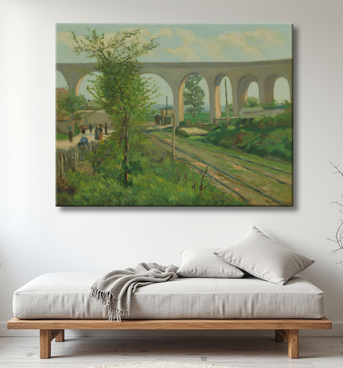 Reproduction L'aqueduc d'Arcueil au passage à niveau de Sceaux de Jean Baptiste Armand Guillaumin avec decor