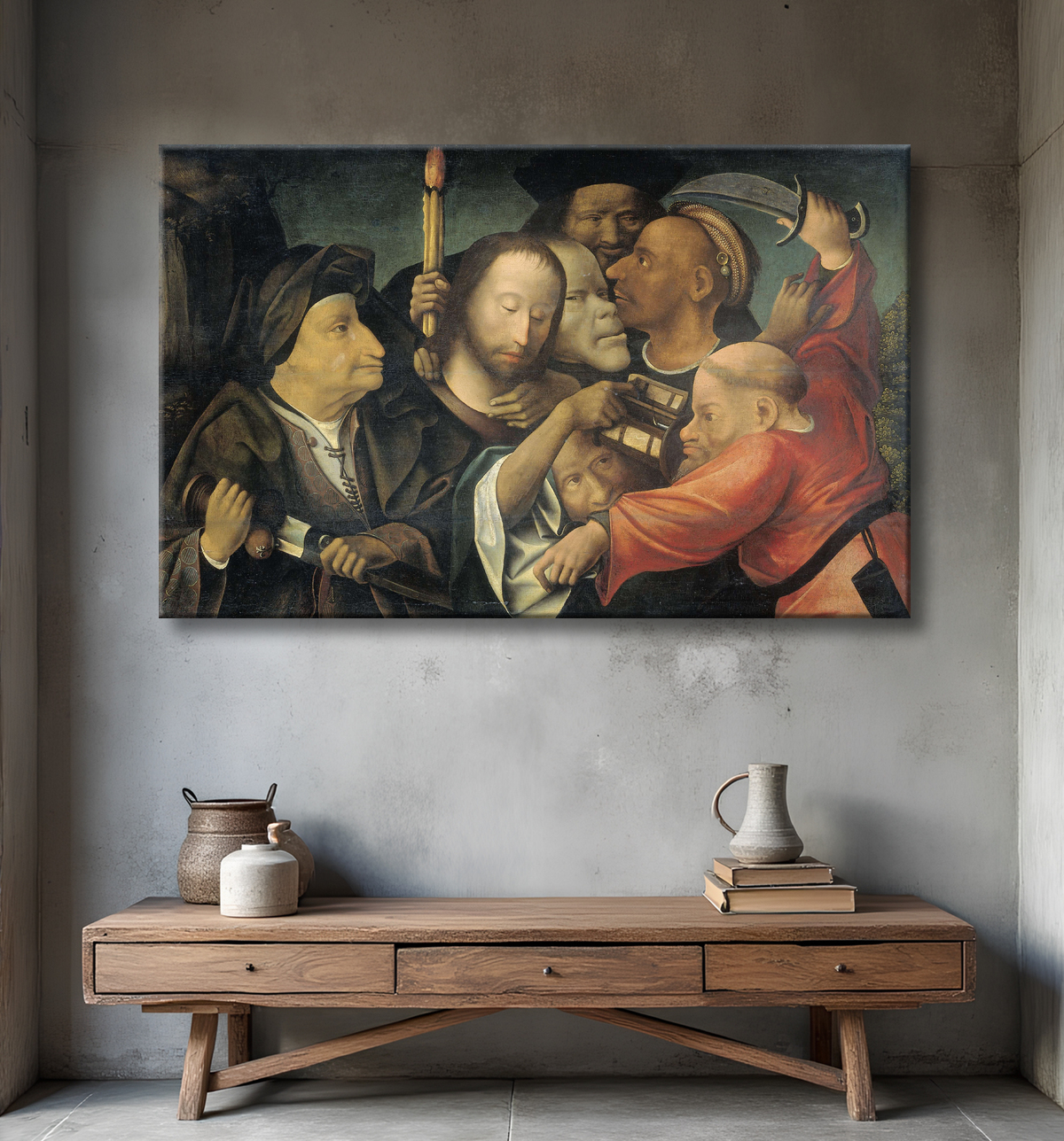Reproduction L'arrestation du Christ de Jheronimus Bosch avec decor