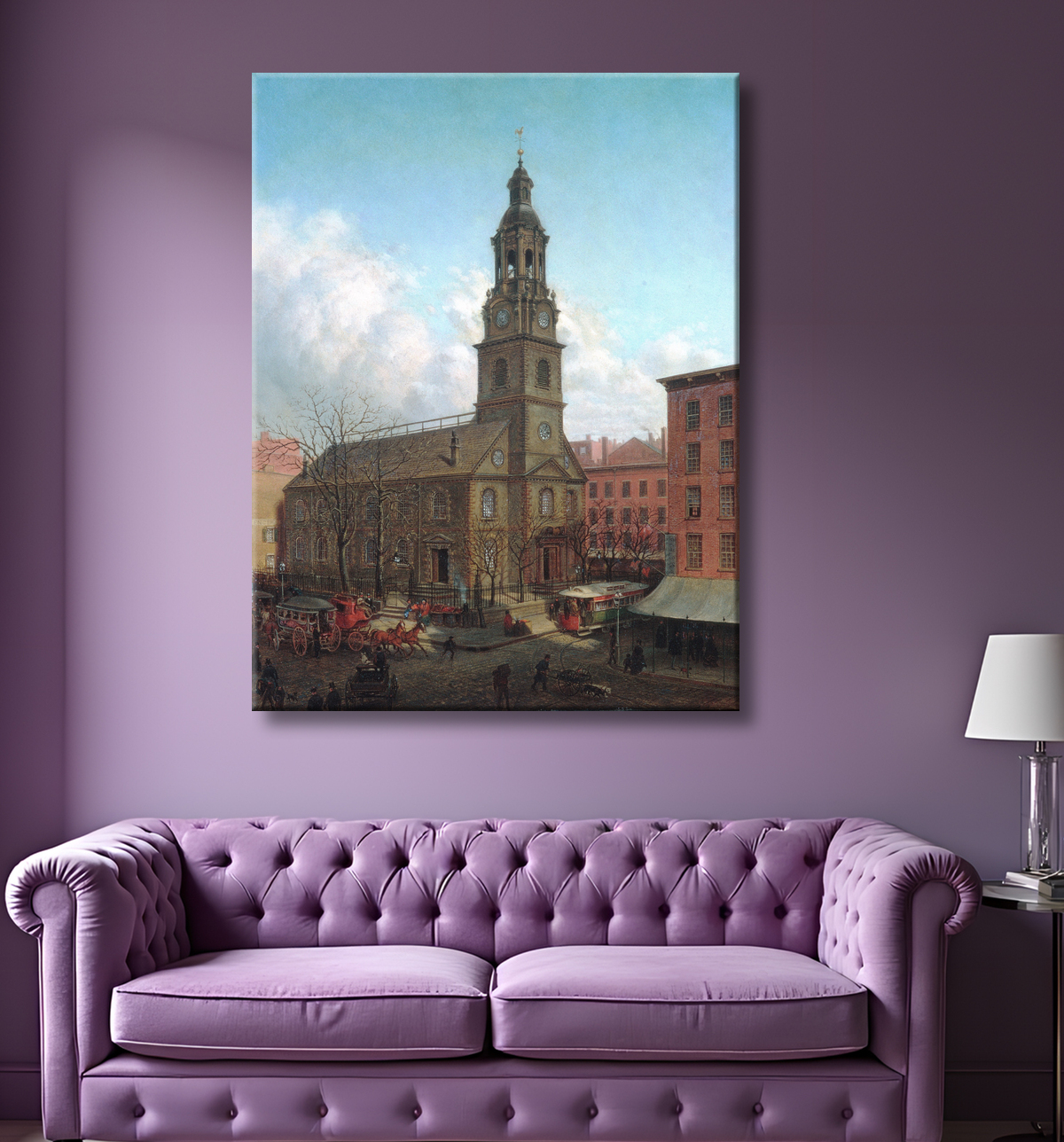 Reproduction L'église North Dutch, Fulton et William Streets, New York de Edward Lamson Henry avec decor