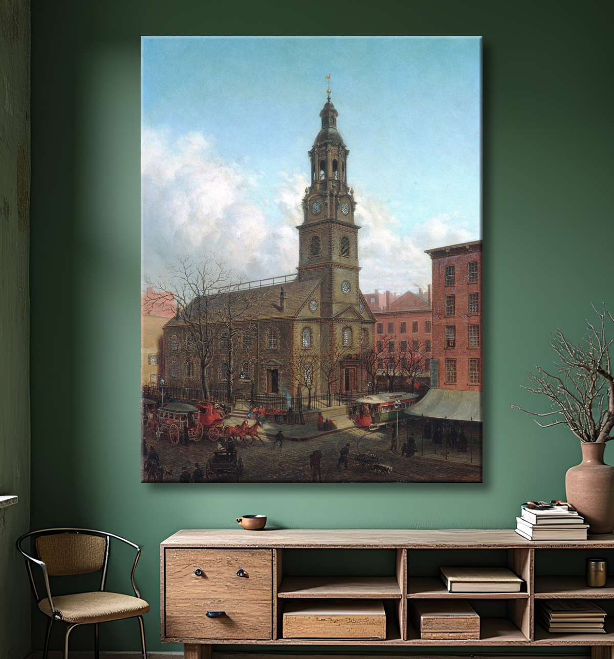 Reproduction L'église North Dutch, Fulton et William Streets, New York de Edward Lamson Henry avec decor