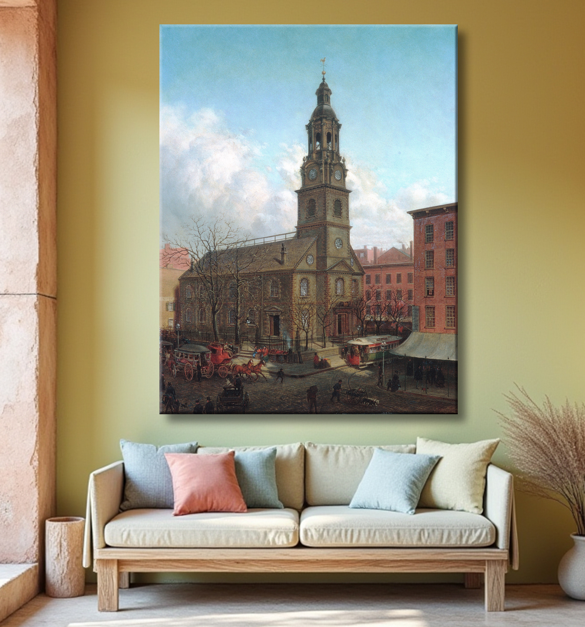 Reproduction L'église North Dutch, Fulton et William Streets, New York de Edward Lamson Henry avec decor