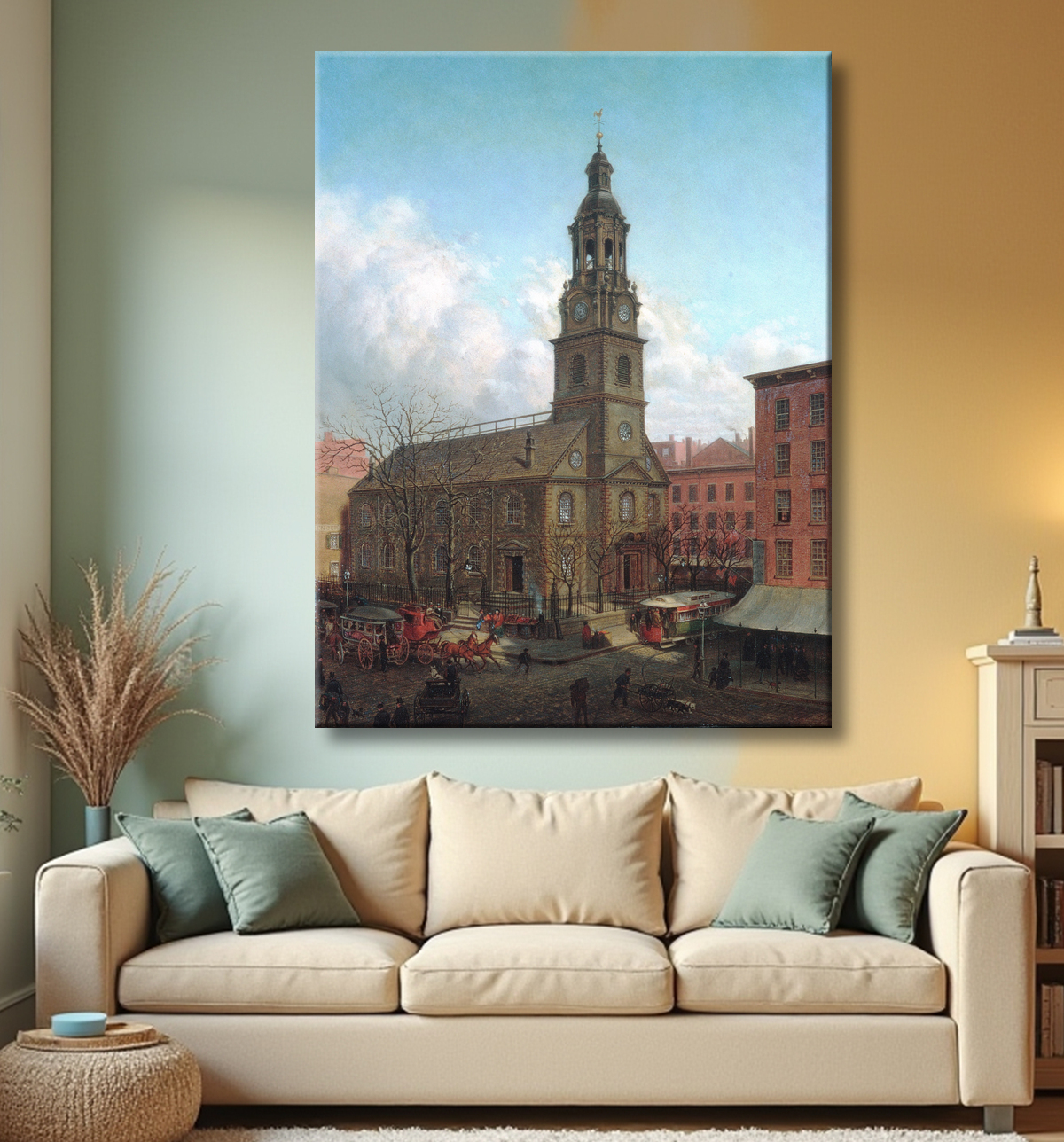 Reproduction L'église North Dutch, Fulton et William Streets, New York de Edward Lamson Henry avec decor