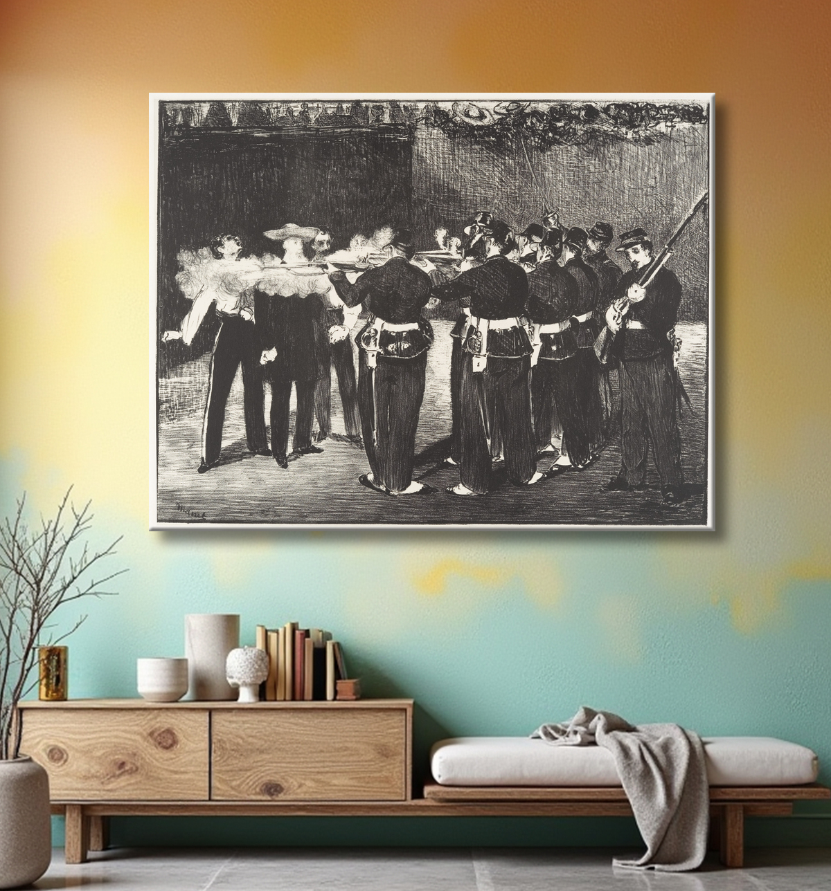 Reproduction L'exécution de l'empereur Maximilien (L'exécution de Maximilien) de Edouard Manet avec decor