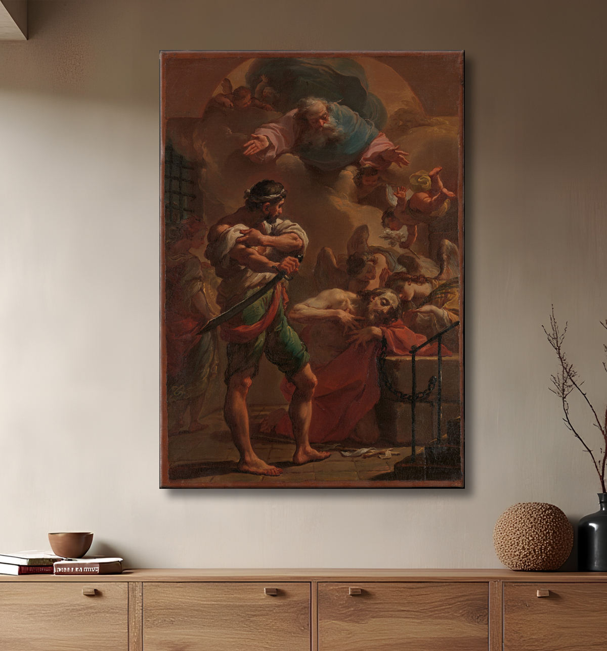 Reproduction L'exécution de saint Jean-Baptiste de Ubaldo Gandolfi avec decor