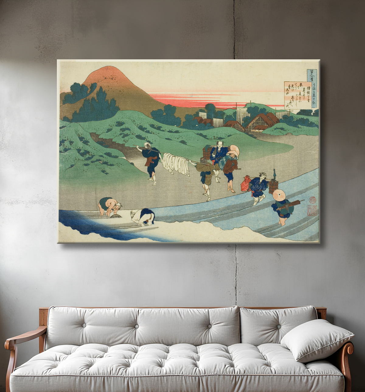 Reproduction L'impératrice Jito (Jito Tenno) de la série "Cent poèmes expliqués par la nourrice (Hyakunin isshu uba ga etoki)" de Katsushika Hokusai avec decor