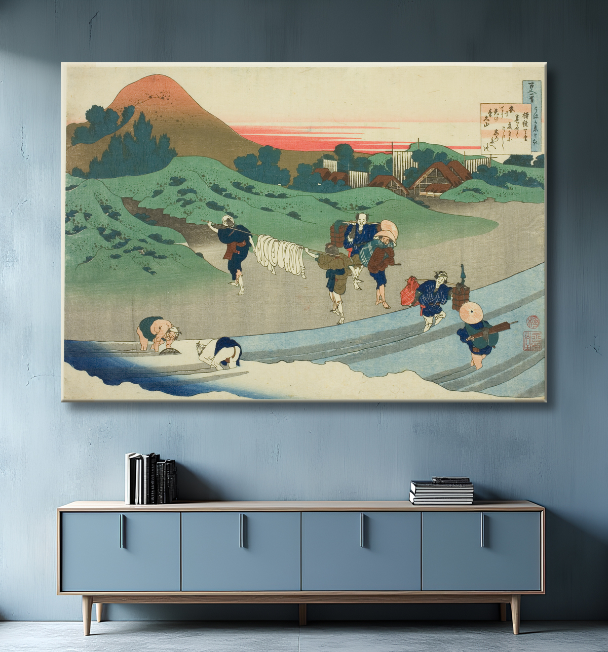 Reproduction L'impératrice Jito (Jito Tenno) de la série "Cent poèmes expliqués par la nourrice (Hyakunin isshu uba ga etoki)" de Katsushika Hokusai avec decor