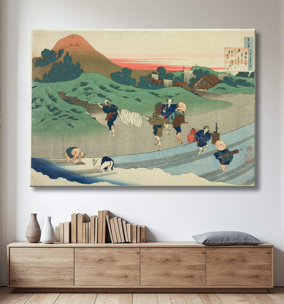 Reproduction L'impératrice Jito (Jito Tenno) de la série "Cent poèmes expliqués par la nourrice (Hyakunin isshu uba ga etoki)" de Katsushika Hokusai avec decor