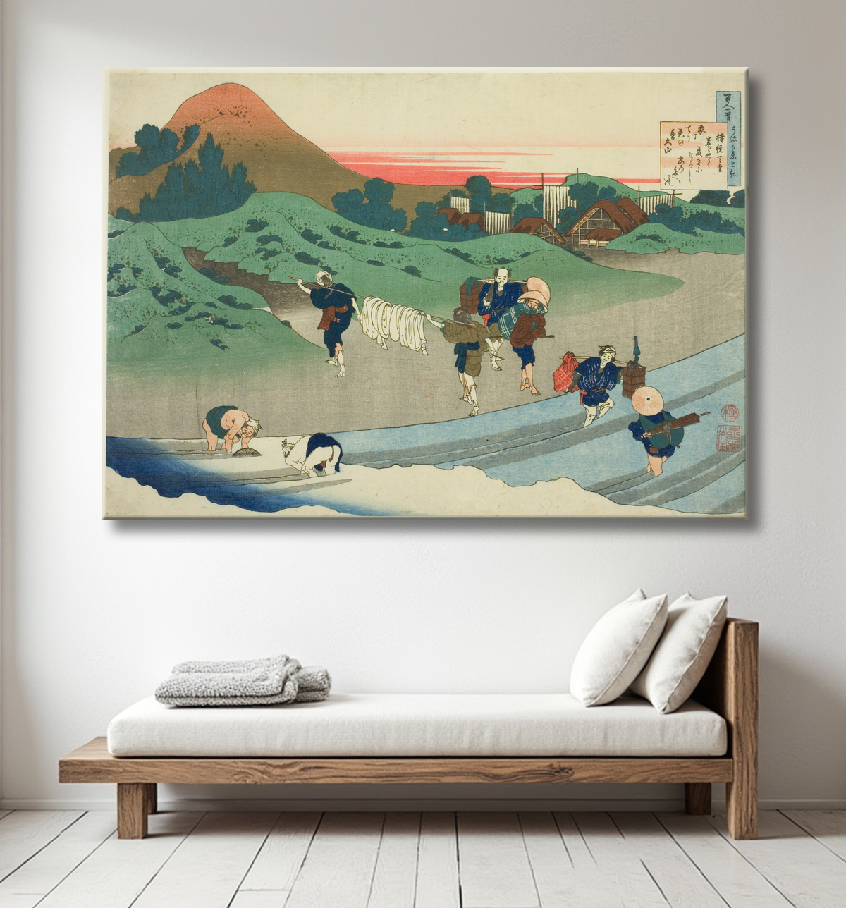 Reproduction L'impératrice Jito (Jito Tenno) de la série "Cent poèmes expliqués par la nourrice (Hyakunin isshu uba ga etoki)" de Katsushika Hokusai avec decor