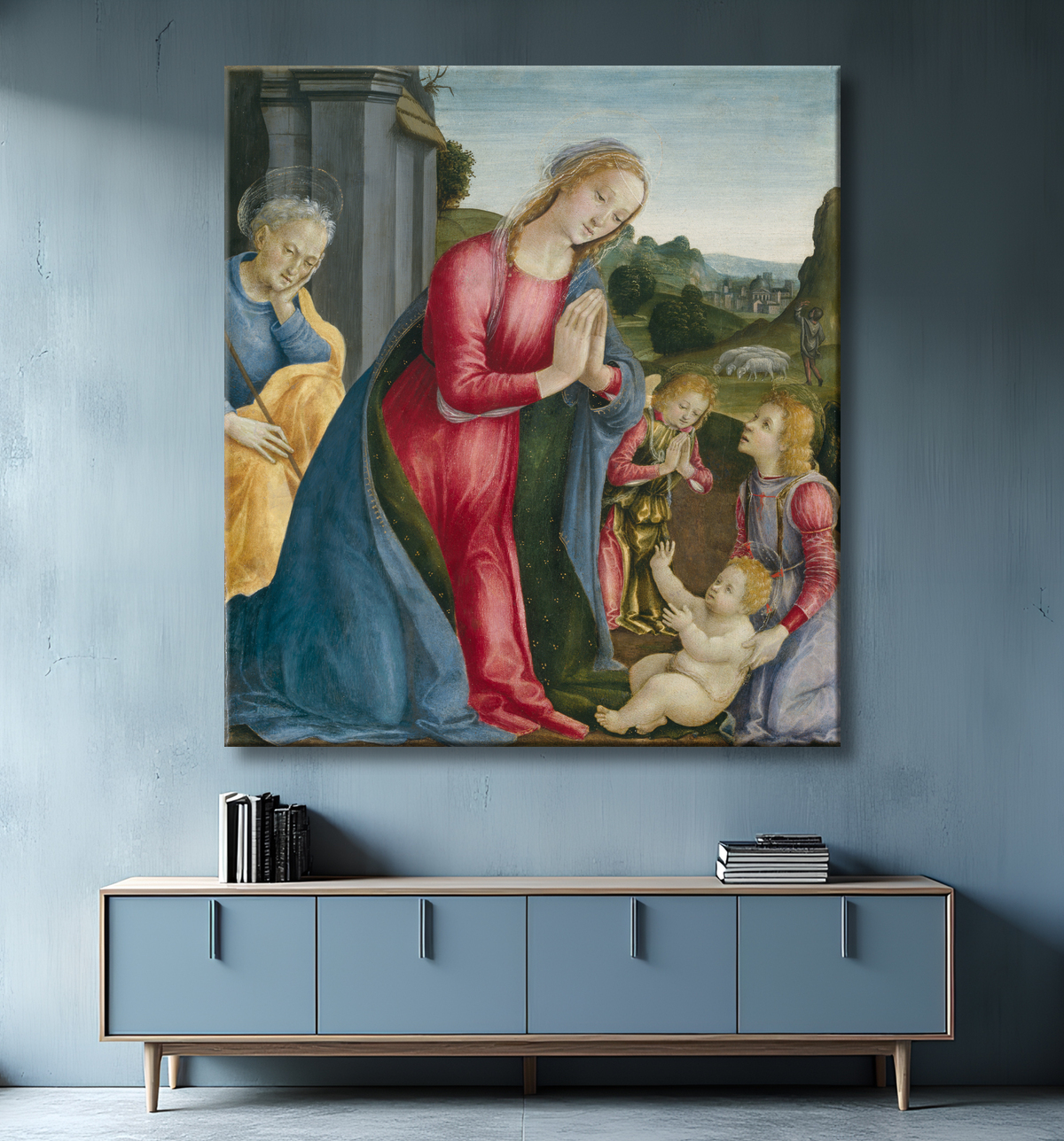 Reproduction L'Adoration de l'Enfant Jésus de Vincenzo Frediani avec decor