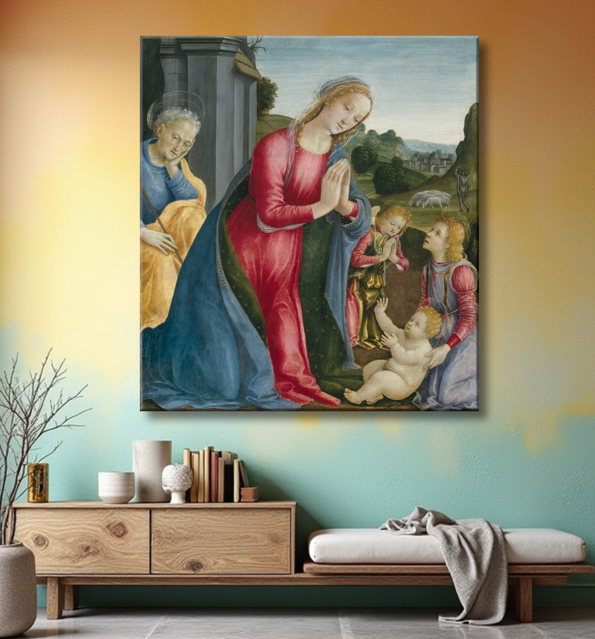 Reproduction L'Adoration de l'Enfant Jésus de Vincenzo Frediani avec decor