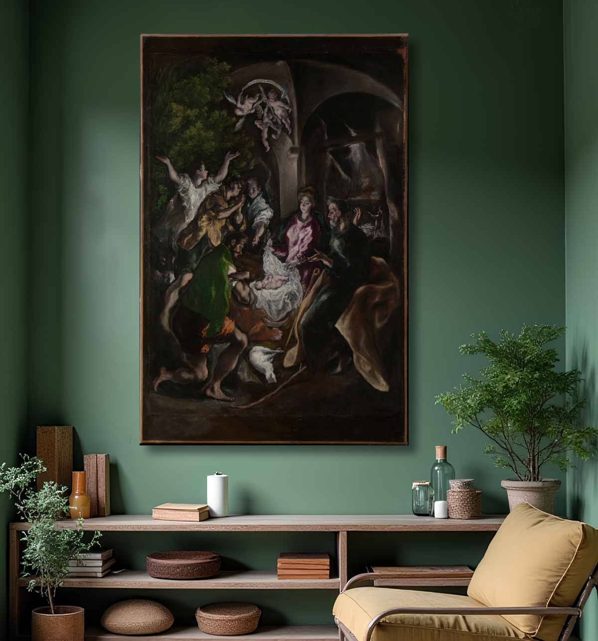 Reproduction L'Adoration des bergers de El Greco (Domenikos Theotokopoulos) avec decor