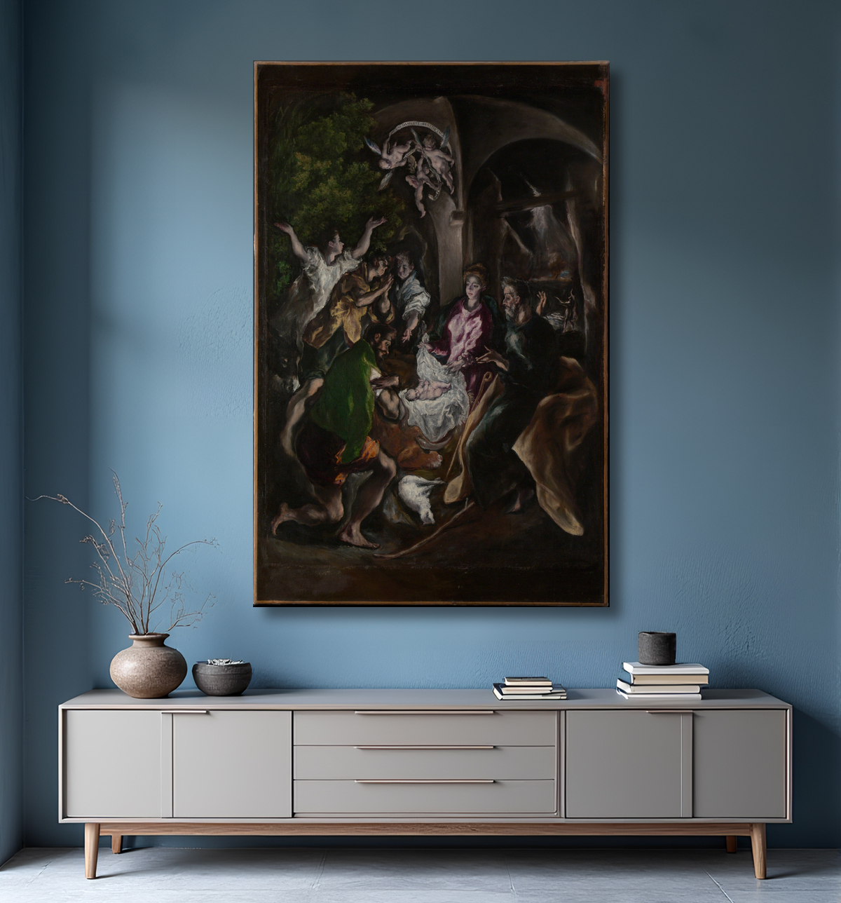 Reproduction L'Adoration des bergers de El Greco (Domenikos Theotokopoulos) avec decor