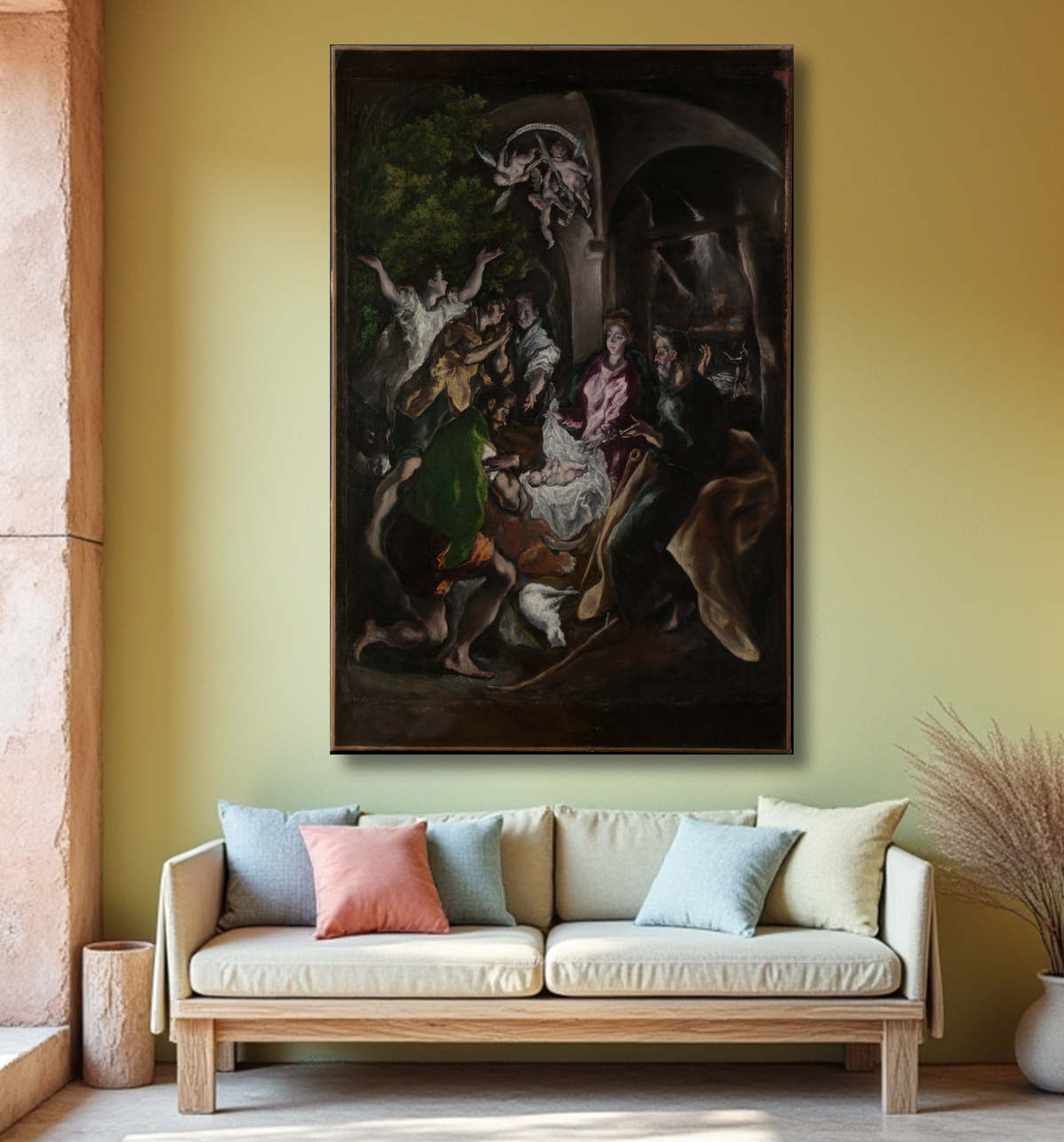 Reproduction L'Adoration des bergers de El Greco (Domenikos Theotokopoulos) avec decor