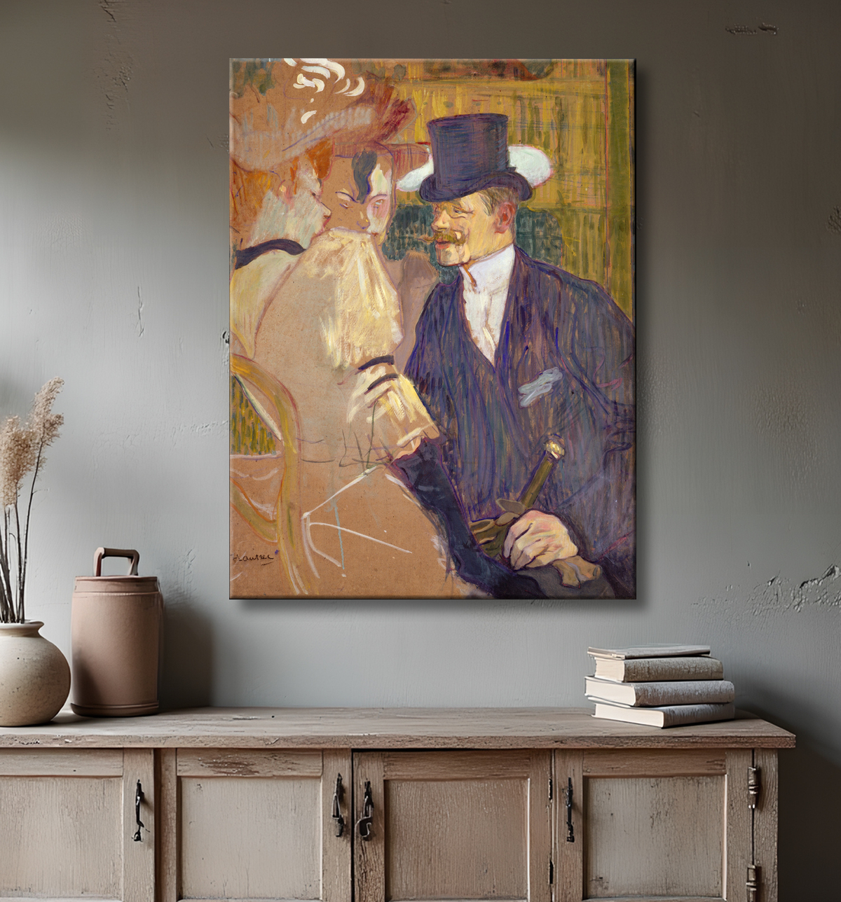 Reproduction L'Anglais (William Tom Warrener, 1861-1934) au Moulin Rouge de Henri de Toulouse-Lautrec avec decor