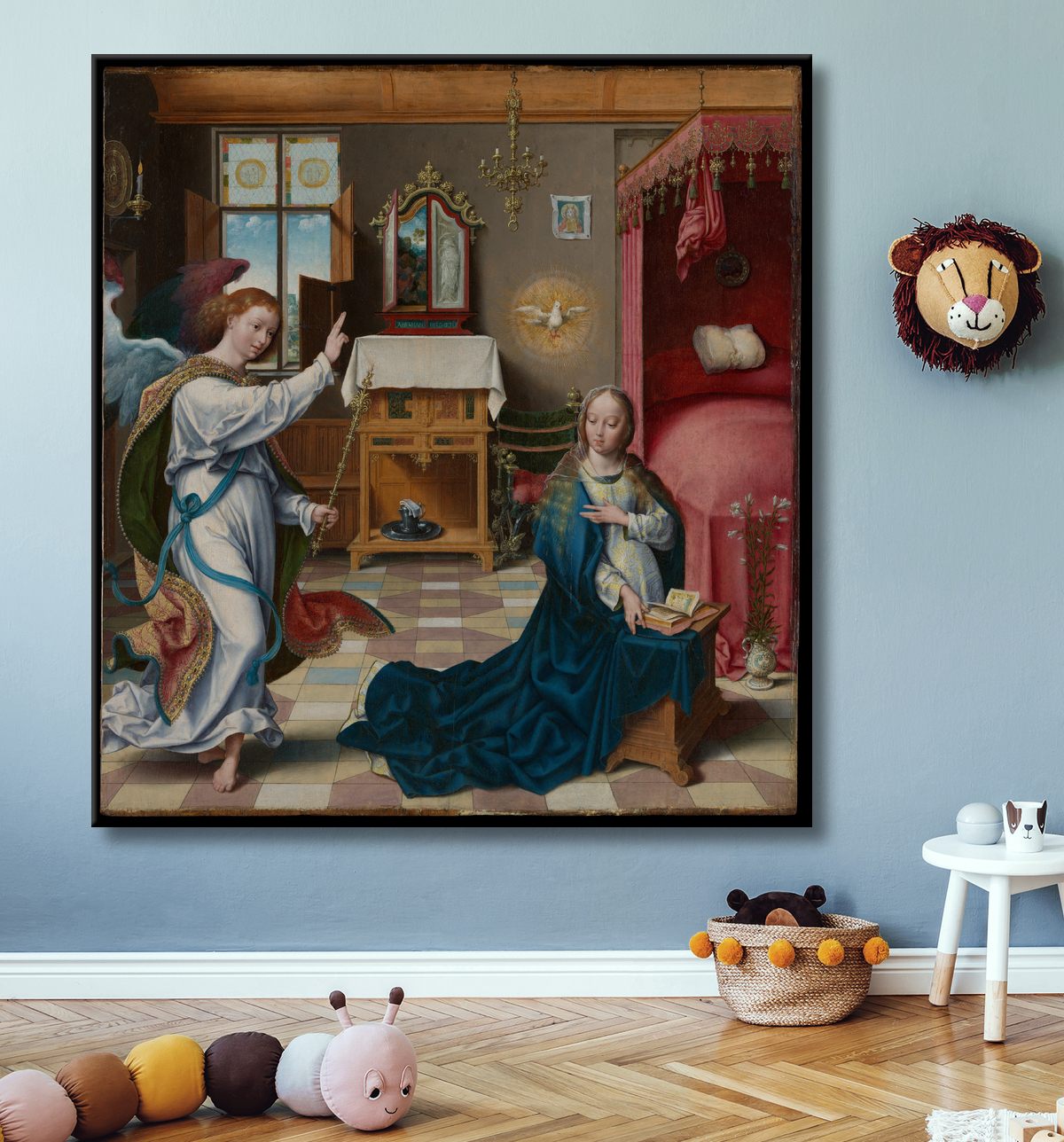 Reproduction L'Annonciation de Joos van Cleve avec decor