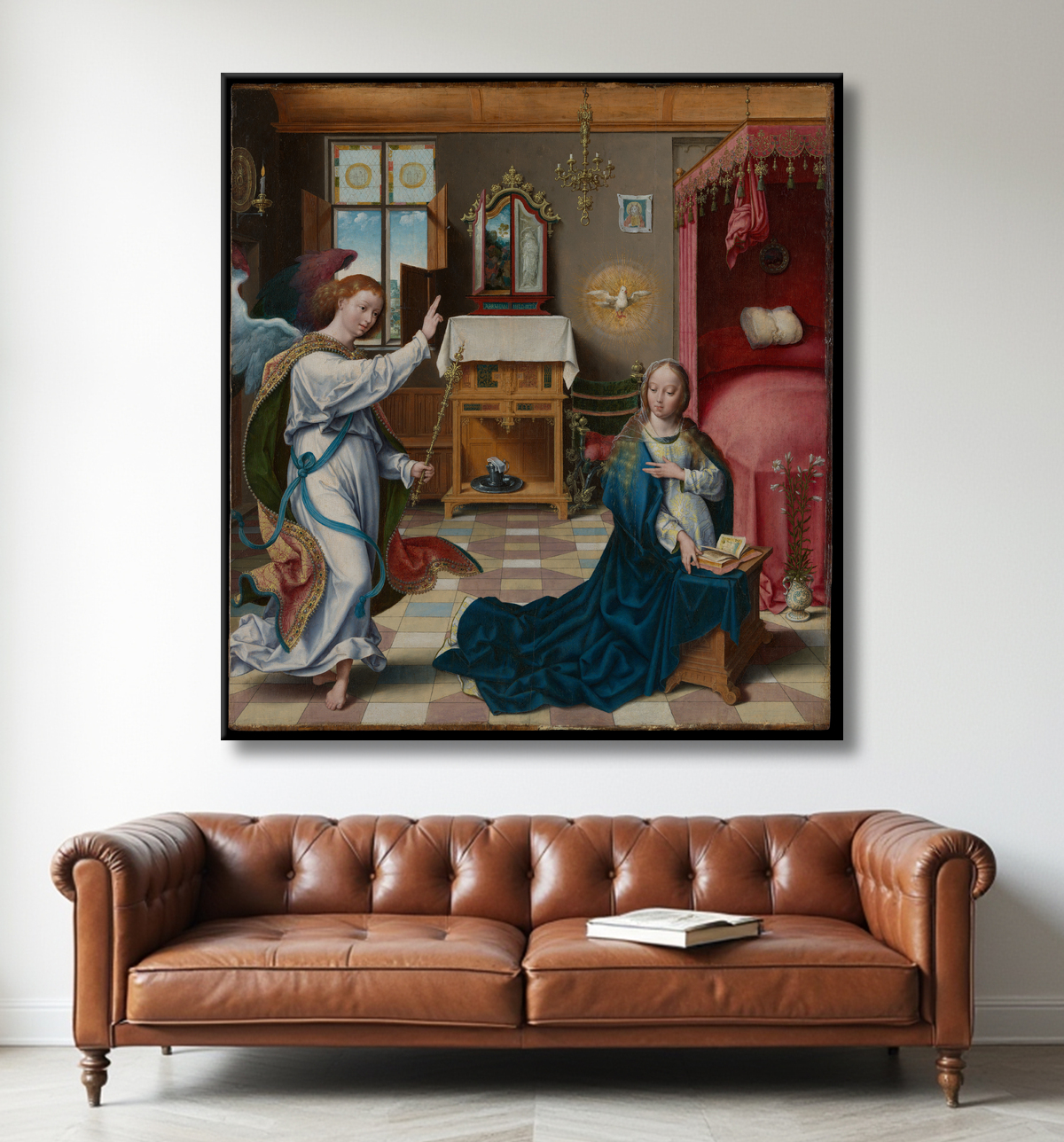 Reproduction L'Annonciation de Joos van Cleve avec decor