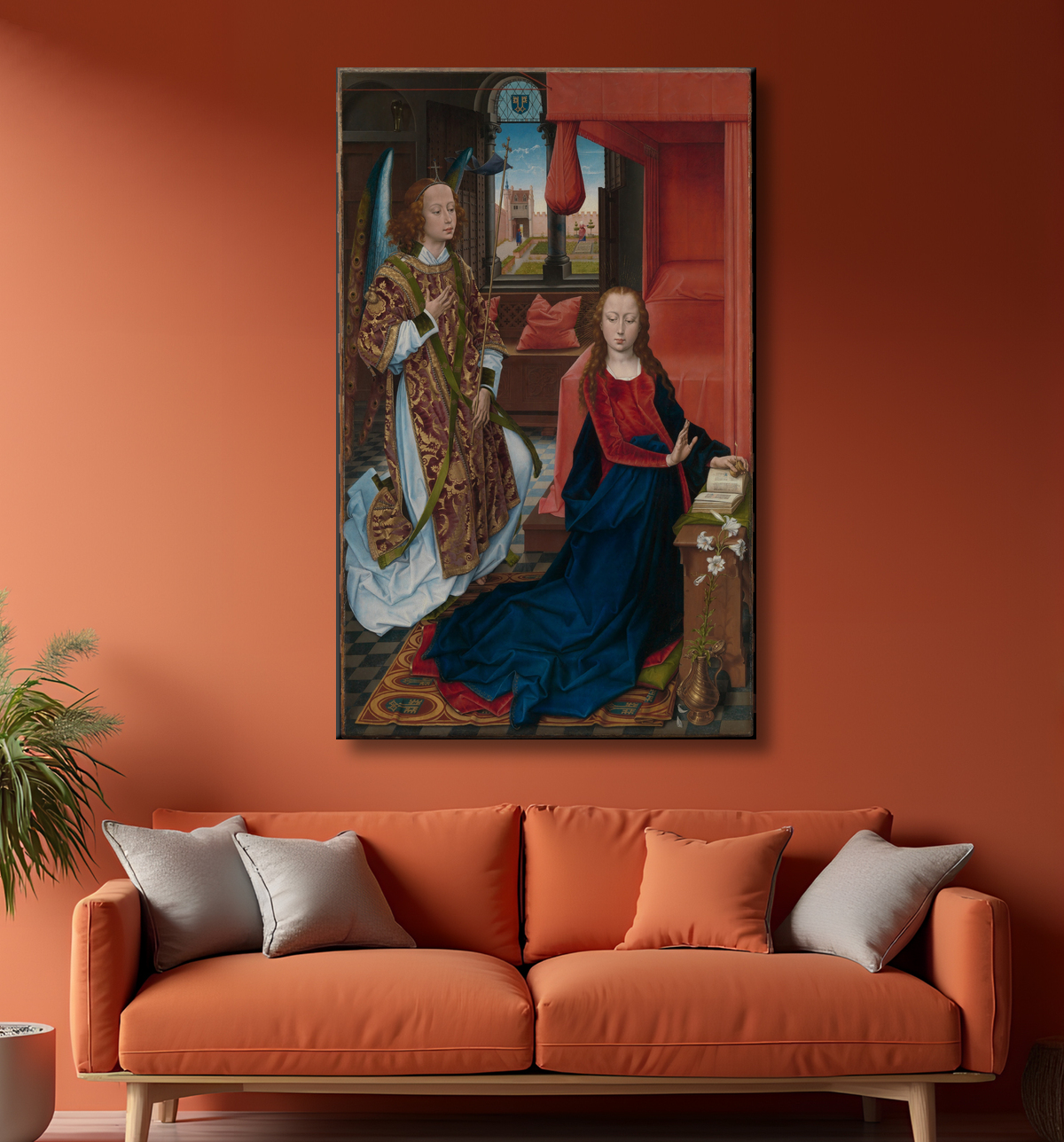Reproduction L'Annonciation de Hans Memling avec decor