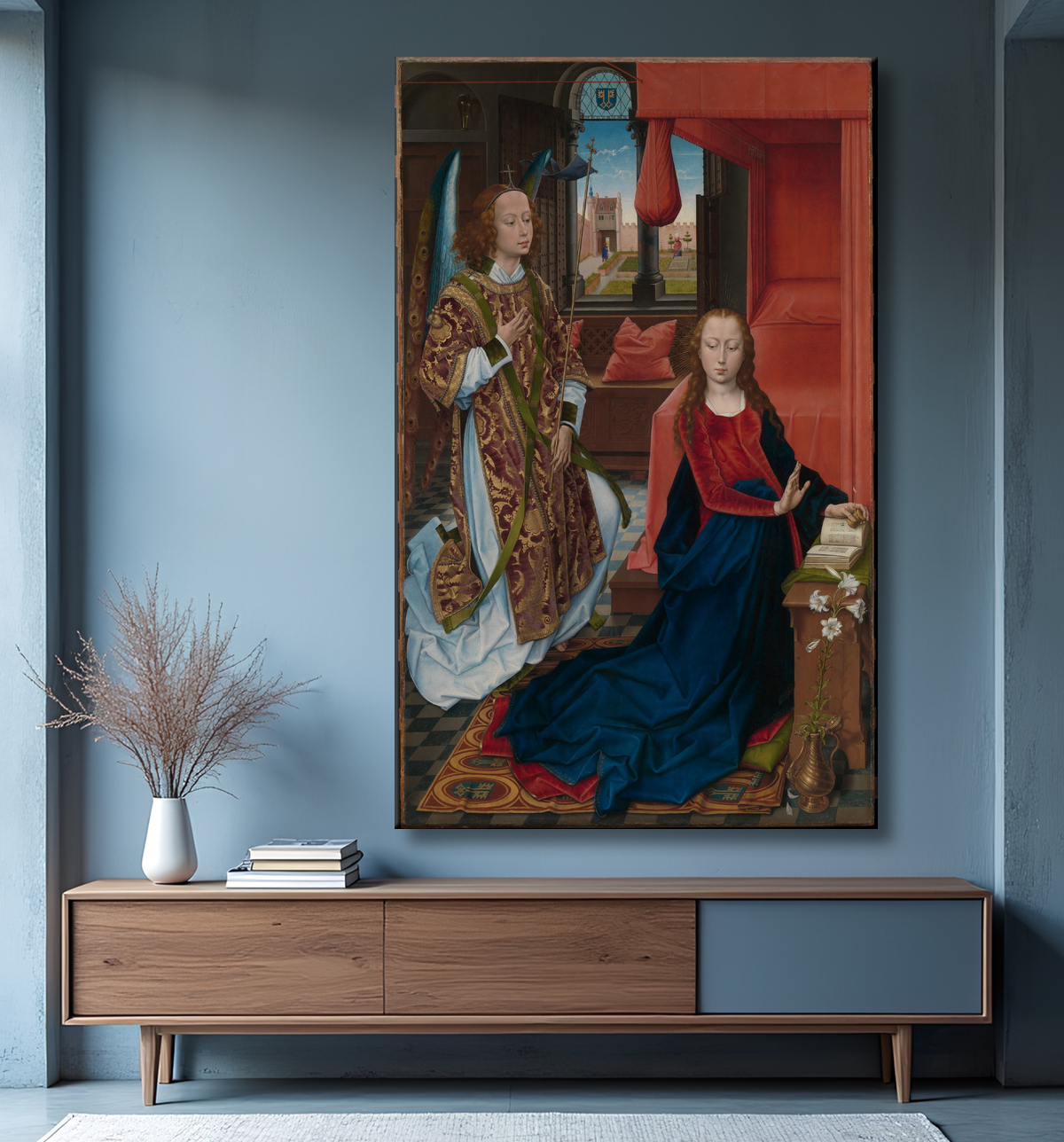 Reproduction L'Annonciation de Hans Memling avec decor