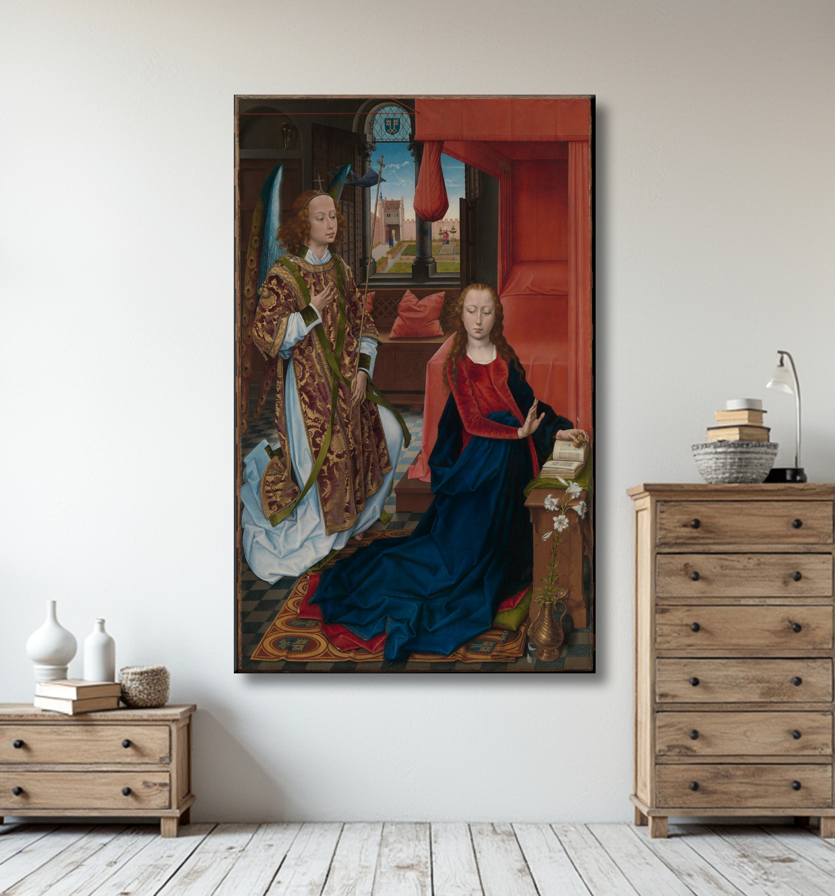Reproduction L'Annonciation de Hans Memling avec decor