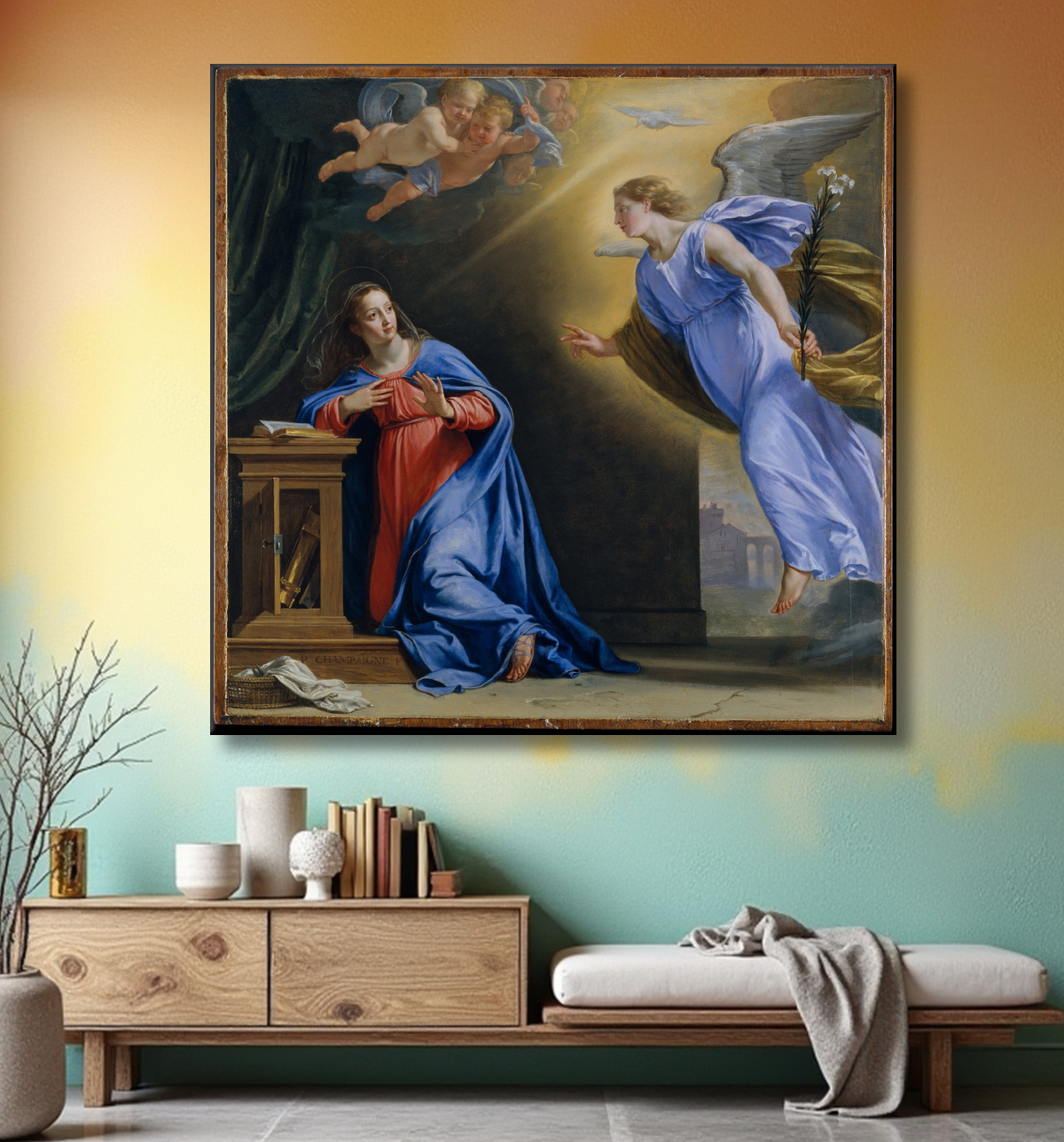 Reproduction L'Annonciation de Philippe de Champaigne avec decor