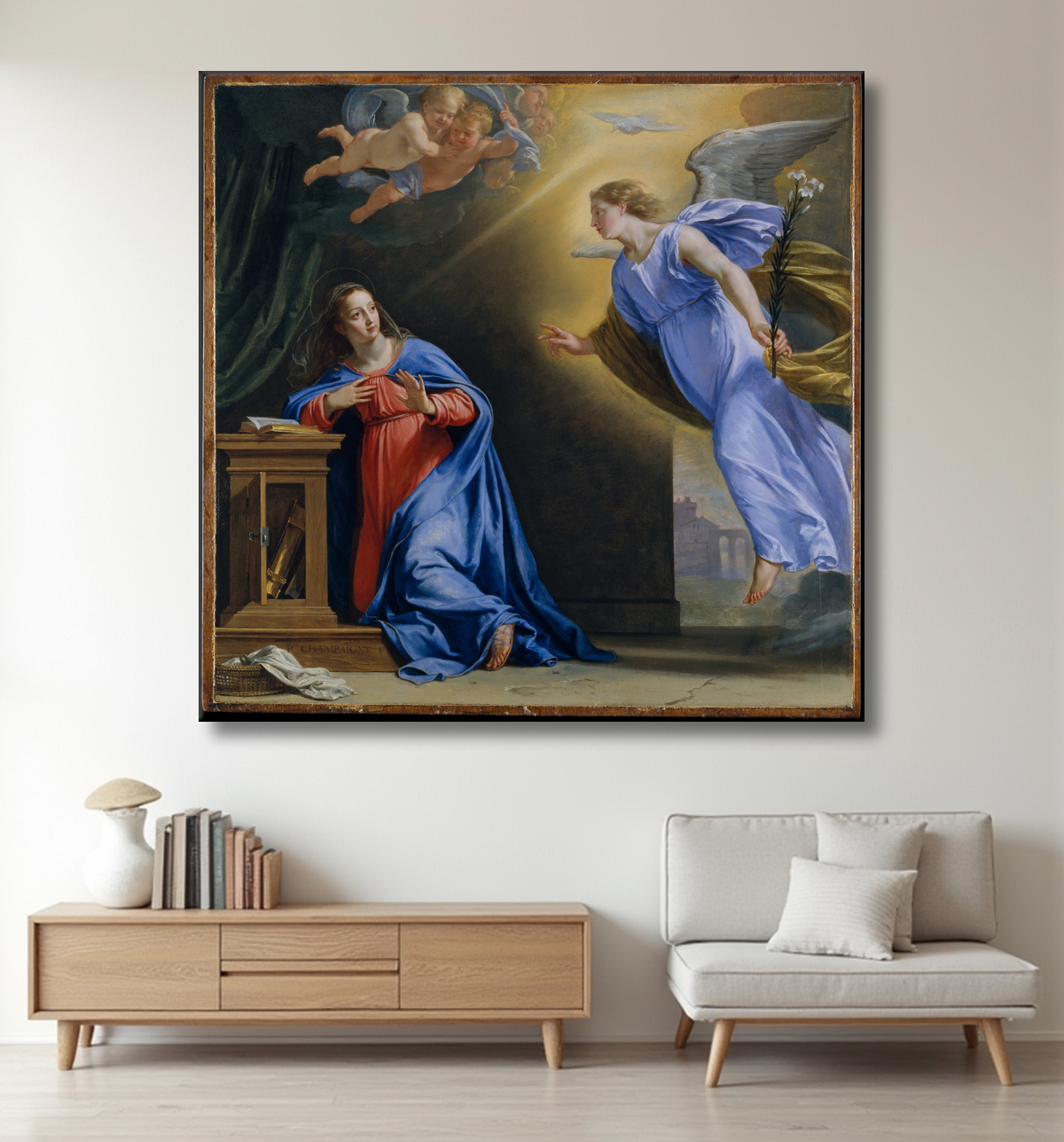 Reproduction L'Annonciation de Philippe de Champaigne avec decor