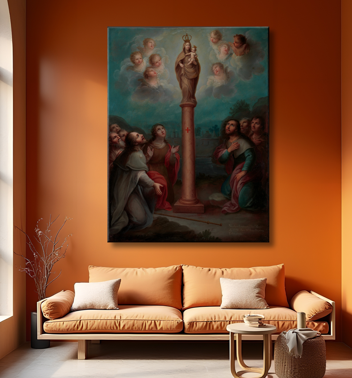 Reproduction L'apparition de la Vierge du Pilar à saint Jacques de Nicolás Enríquez avec decor
