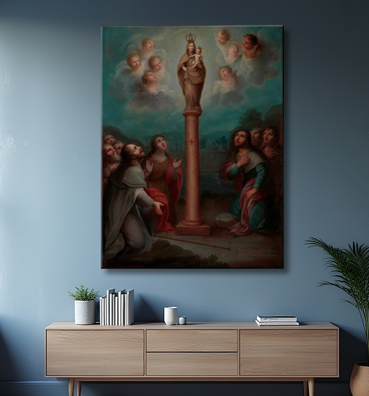 Reproduction L'apparition de la Vierge du Pilar à saint Jacques de Nicolás Enríquez avec decor
