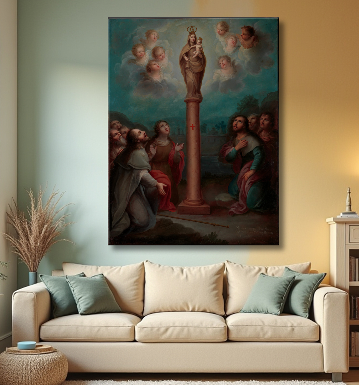 Reproduction L'apparition de la Vierge du Pilar à saint Jacques de Nicolás Enríquez avec decor