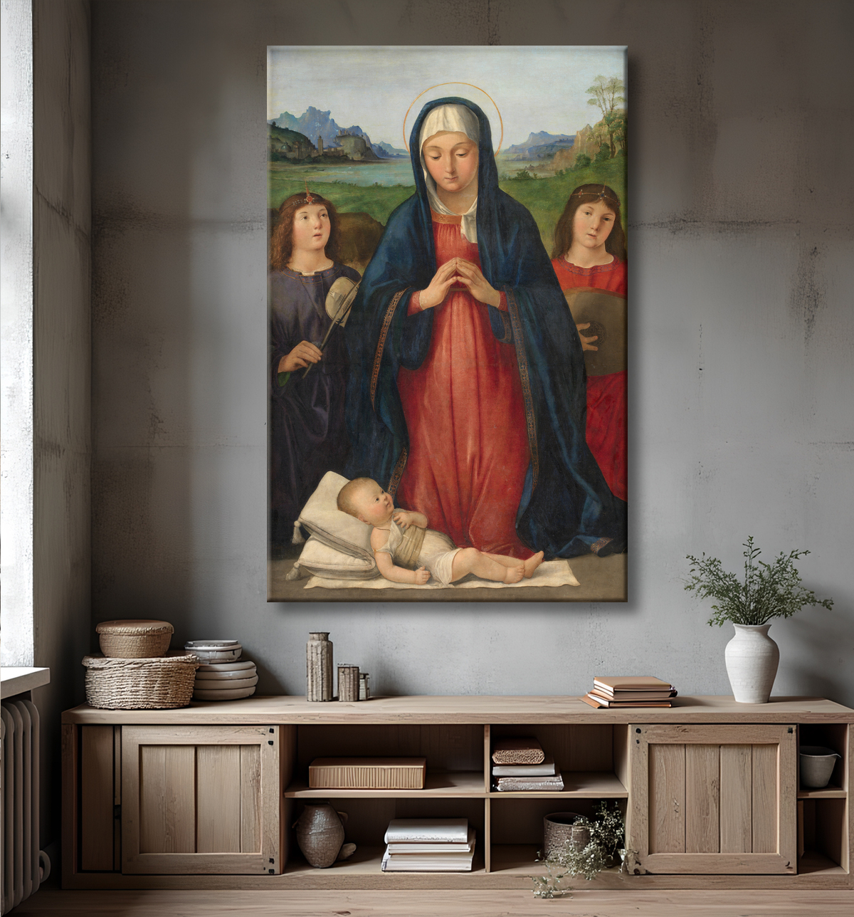 Reproduction L'Enfant Jésus adoré par Marie de Solario, Antonio avec decor