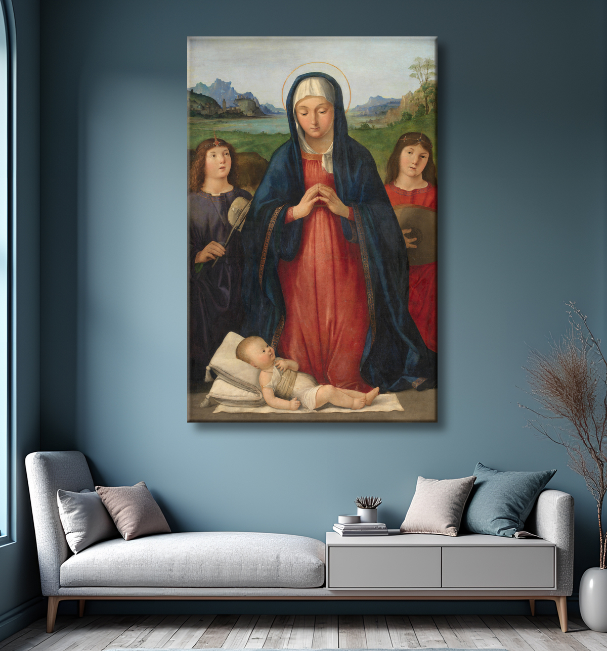 Reproduction L'Enfant Jésus adoré par Marie de Solario, Antonio avec decor