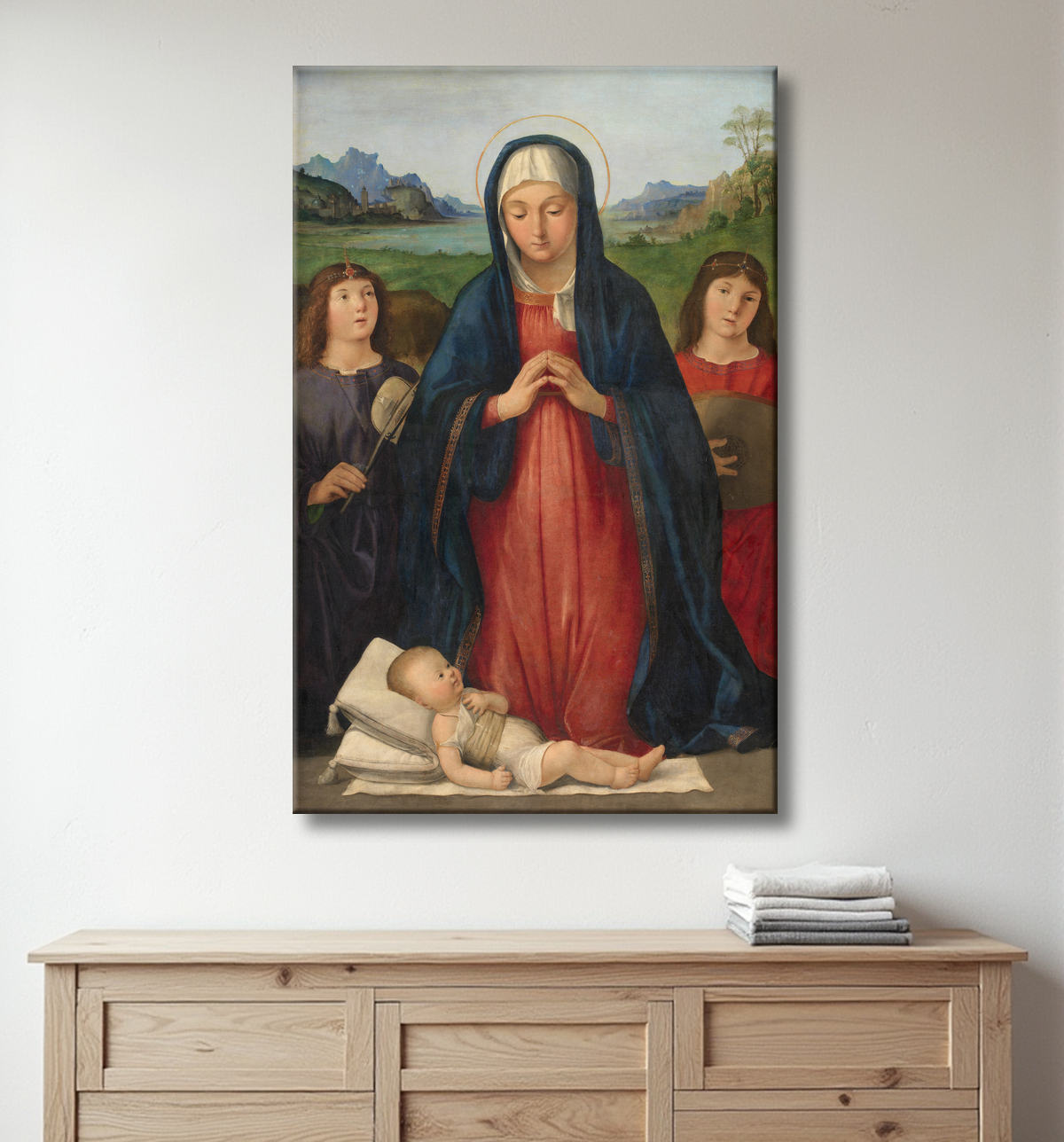 Reproduction L'Enfant Jésus adoré par Marie de Solario, Antonio avec decor