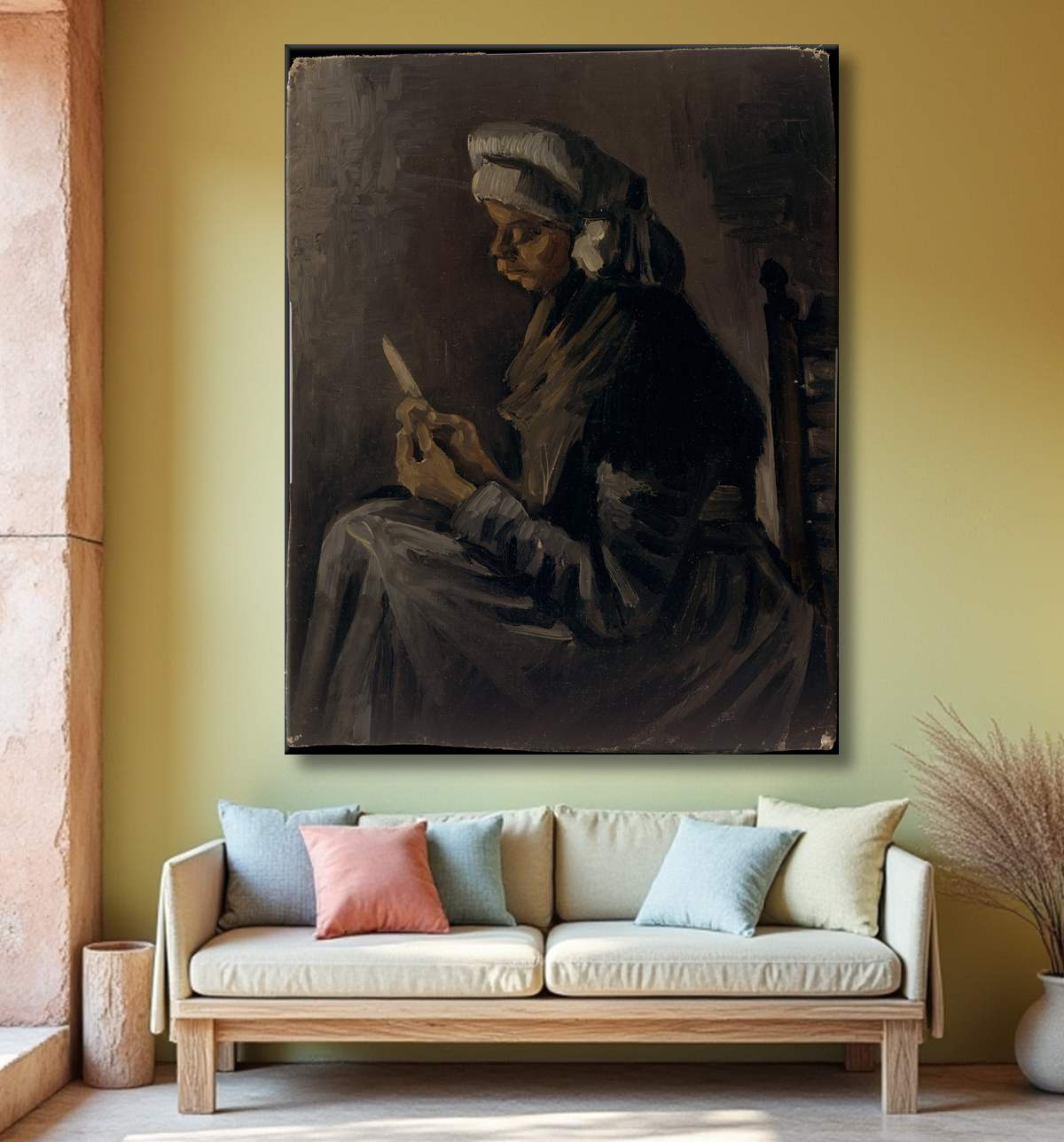 Reproduction L'éplucheur de pommes de terre (revers : Autoportrait au chapeau de paille) de Vincent van Gogh avec decor