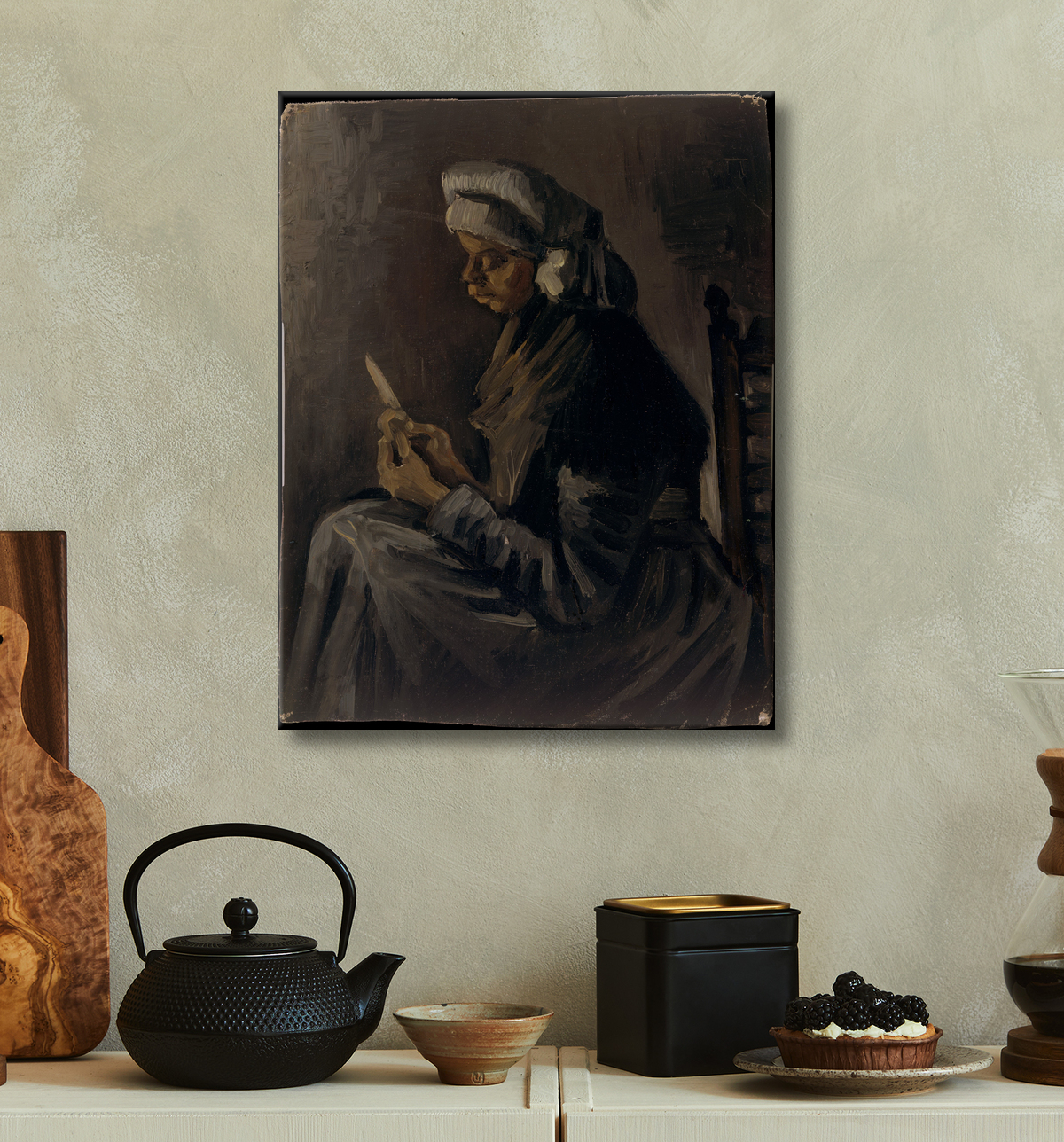Reproduction L'éplucheur de pommes de terre (revers : Autoportrait au chapeau de paille) de Vincent van Gogh avec decor