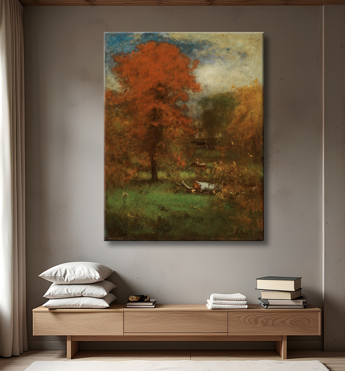 Reproduction L'étang du Moulin de George Inness avec decor