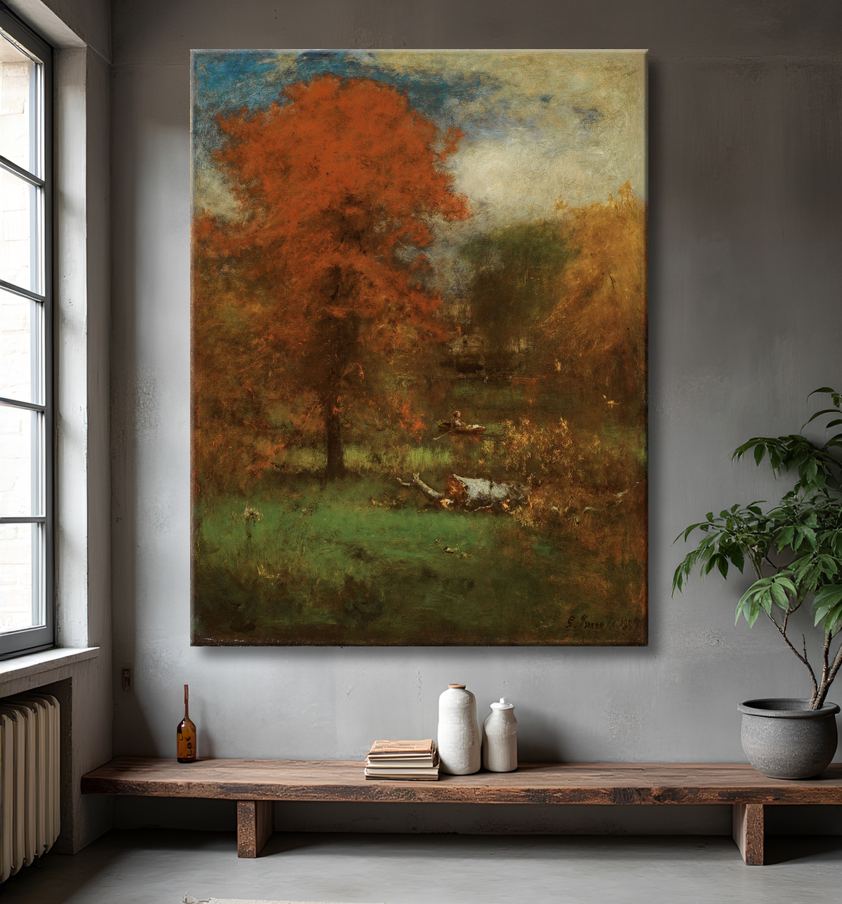 Reproduction L'étang du Moulin de George Inness avec decor