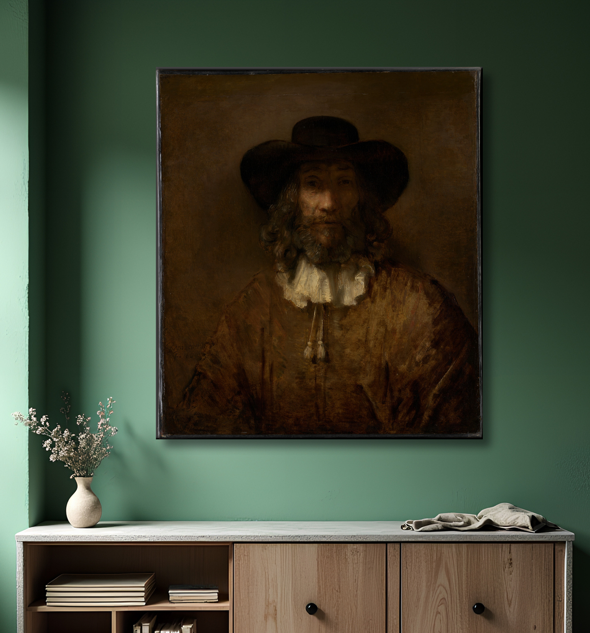 Reproduction L'homme à la barbe de Rembrandt avec decor