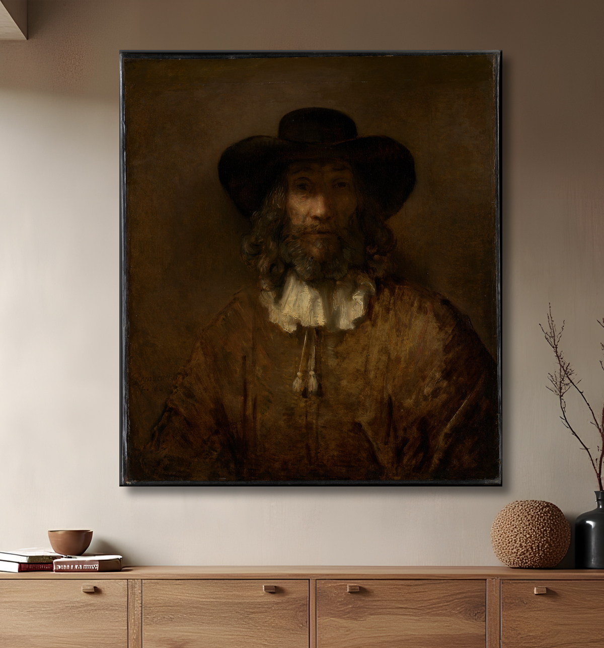 Reproduction L'homme à la barbe de Rembrandt avec decor