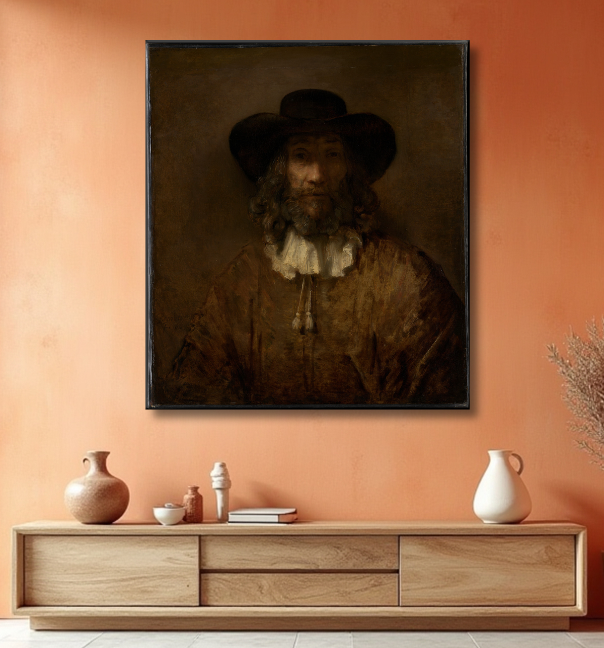 Reproduction L'homme à la barbe de Rembrandt avec decor