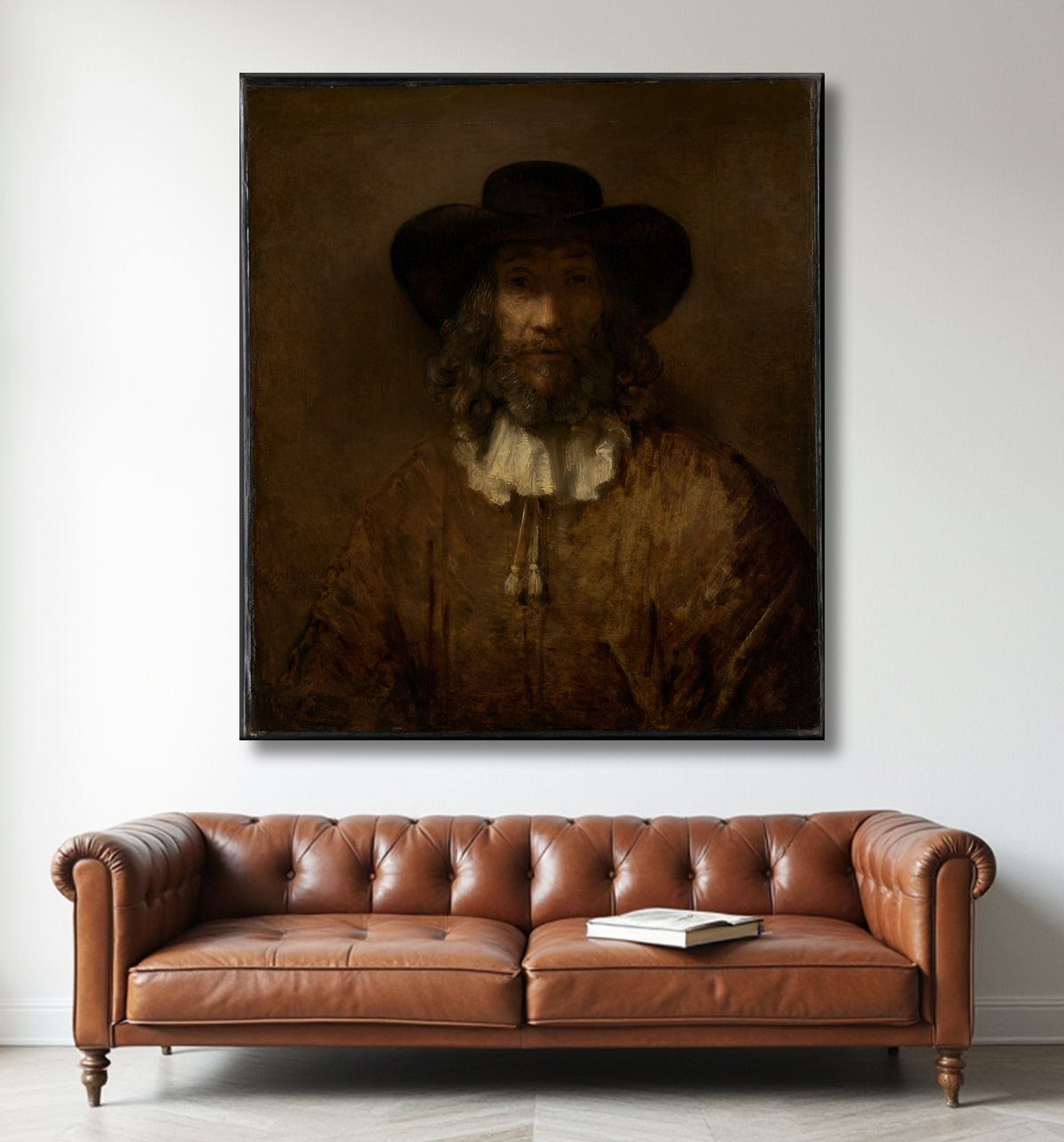 Reproduction L'homme à la barbe de Rembrandt avec decor