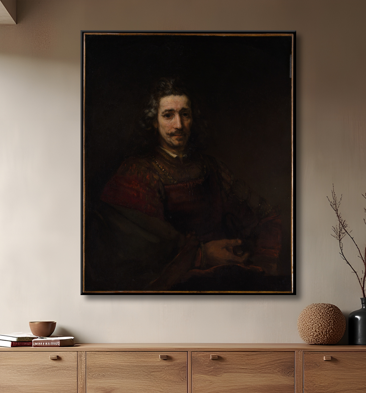 Reproduction L'homme à la loupe de Rembrandt (Rembrandt van Rijn) avec decor