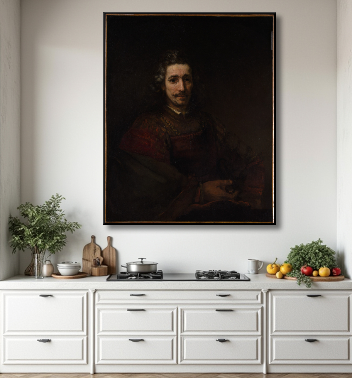 Reproduction L'homme à la loupe de Rembrandt (Rembrandt van Rijn) avec decor