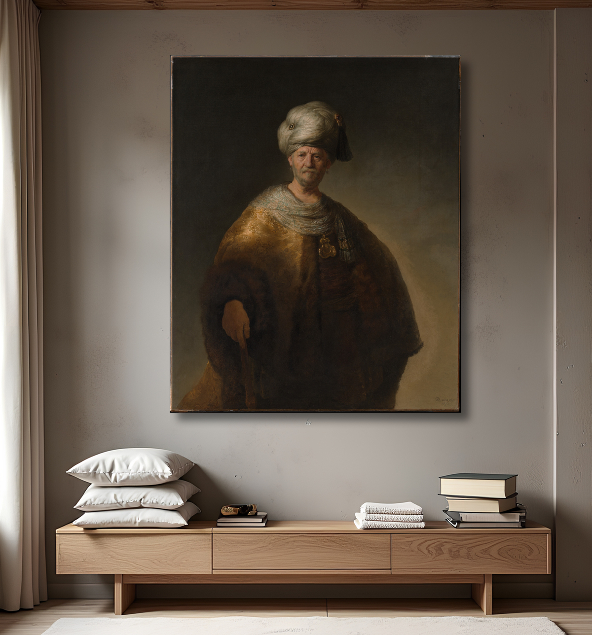 Reproduction L'homme au turban de Rembrandt (Rembrandt van Rijn) avec decor