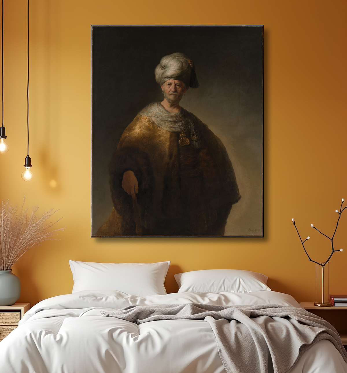 Reproduction L'homme au turban de Rembrandt (Rembrandt van Rijn) avec decor