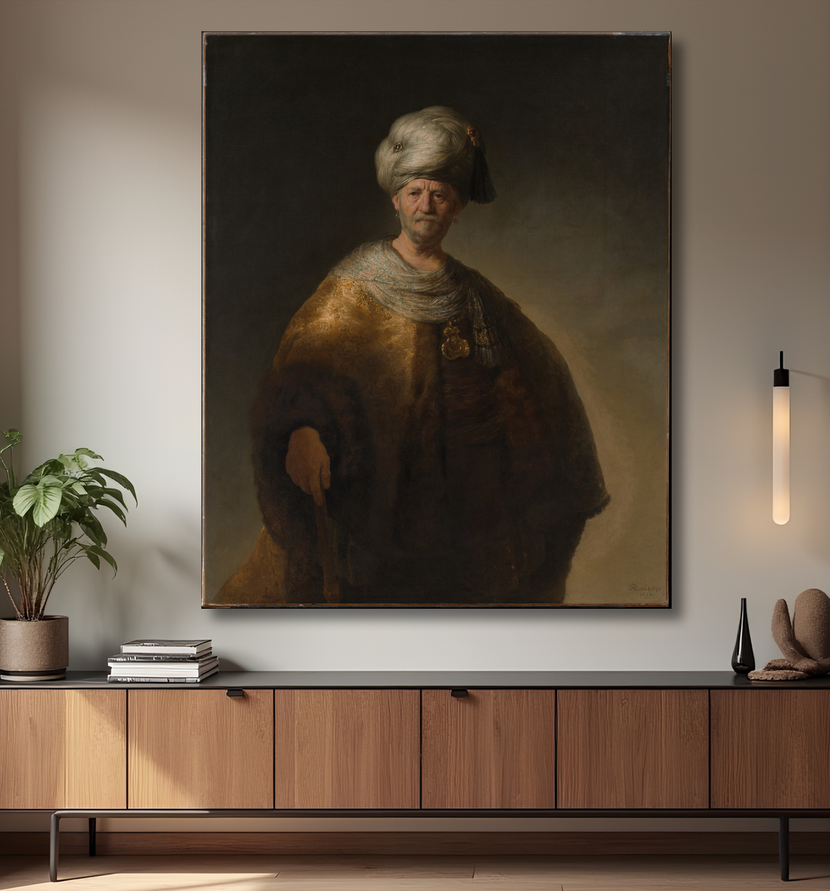 Reproduction L'homme au turban de Rembrandt (Rembrandt van Rijn) avec decor