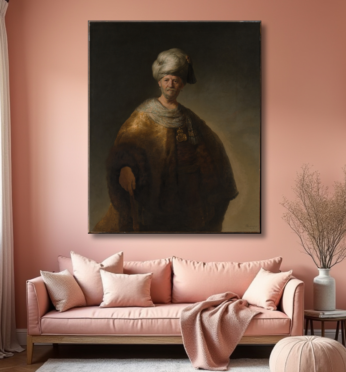 Reproduction L'homme au turban de Rembrandt (Rembrandt van Rijn) avec decor